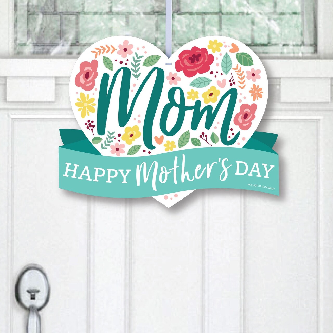 Big Dot of Happiness Colorful Floral Happy Mother&#x27;s Day - Hanging Porch We Love Mom Party Outdoor Decorations - Front Door Decor - 1 Piece Sign